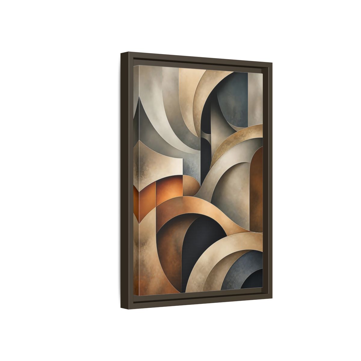 Side Mockup 5. Abstract Geometric Shapes Brown Beige Geometric shown as stretched canvas wall art