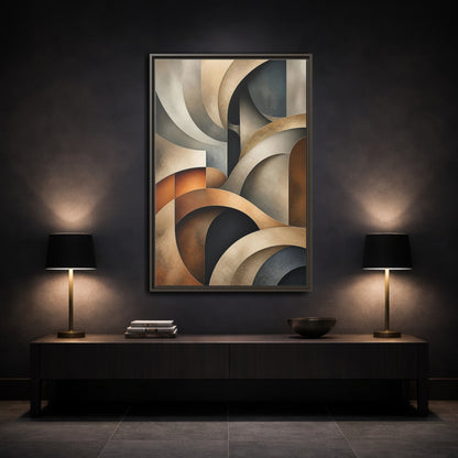 Mockup 3. Abstract Geometric Shapes Brown Beige Geometric shown as stretched canvas wall art