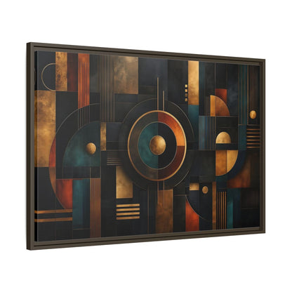 Main Mockup. Abstract Geometric Shapes Dark Gold Abstract shown as stretched canvas wall art