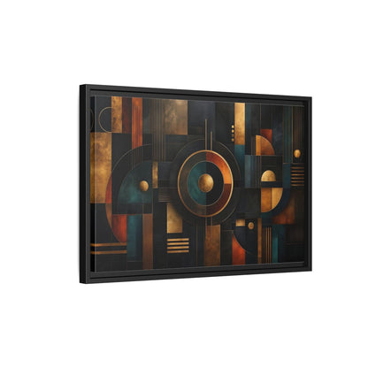 Side Mockup 3. Abstract Geometric Shapes Dark Gold Abstract shown as stretched canvas wall art