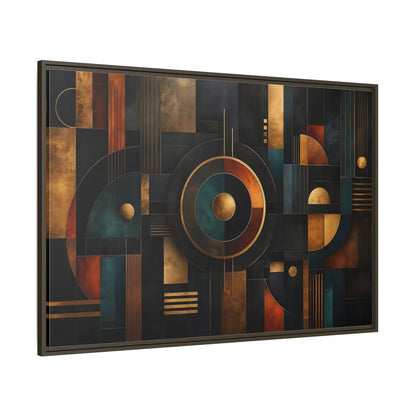 Side Mockup 8. Abstract Geometric Shapes Dark Gold Abstract shown as stretched canvas wall art