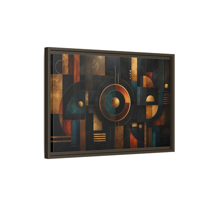 Side Mockup 2. Abstract Geometric Shapes Dark Gold Abstract shown as stretched canvas wall art