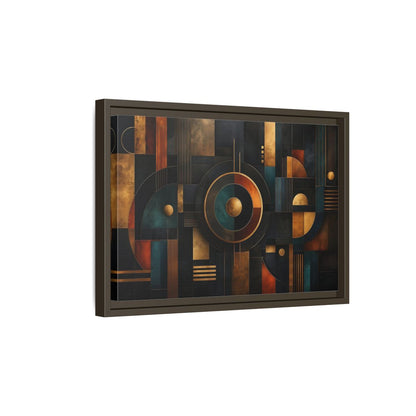 Side Mockup 5. Abstract Geometric Shapes Dark Gold Abstract shown as stretched canvas wall art