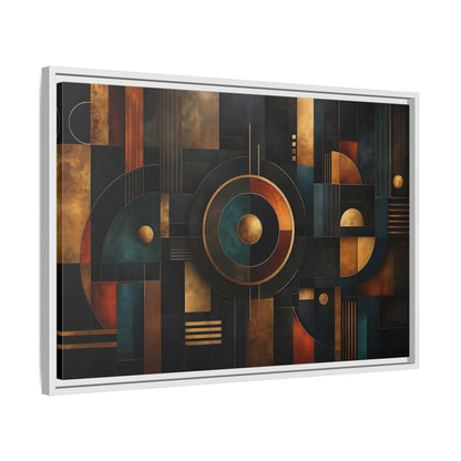 Side Mockup 10. Abstract Geometric Shapes Dark Gold Abstract shown as stretched canvas wall art