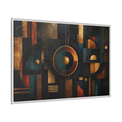 Side Mockup 7. Abstract Geometric Shapes Dark Gold Abstract shown as stretched canvas wall art