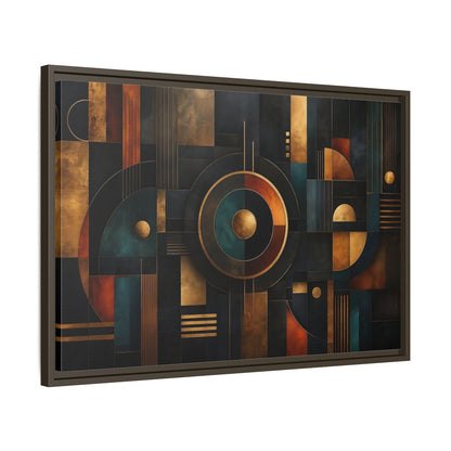 Side Mockup 11. Abstract Geometric Shapes Dark Gold Abstract shown as stretched canvas wall art