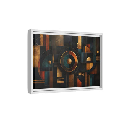 Side Mockup 4. Abstract Geometric Shapes Dark Gold Abstract shown as stretched canvas wall art