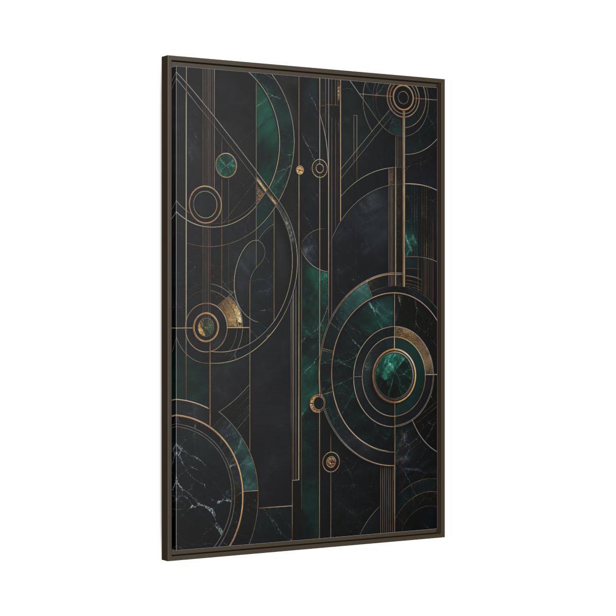 Side Mockup 8. Abstract Geometric Shapes Emerald Gold Geometric shown as stretched canvas wall art