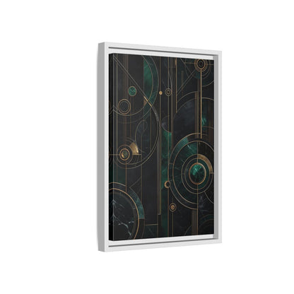 Side Mockup 4. Abstract Geometric Shapes Emerald Gold Geometric shown as stretched canvas wall art