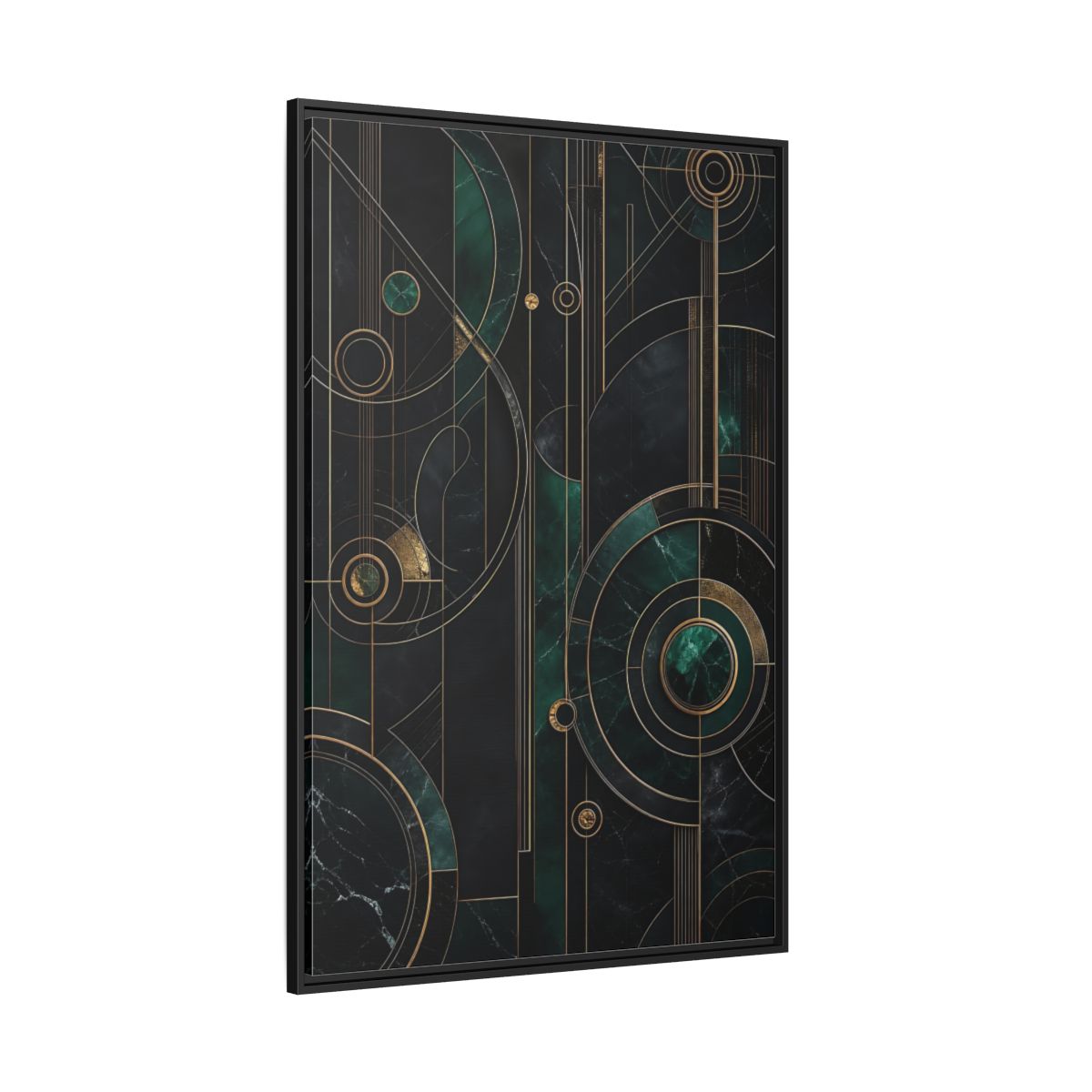 Side Mockup 12. Abstract Geometric Shapes Emerald Gold Geometric shown as stretched canvas wall art