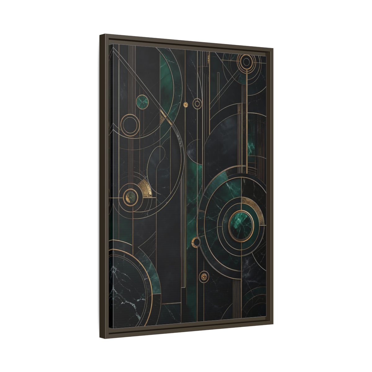 Side Mockup 11. Abstract Geometric Shapes Emerald Gold Geometric shown as stretched canvas wall art
