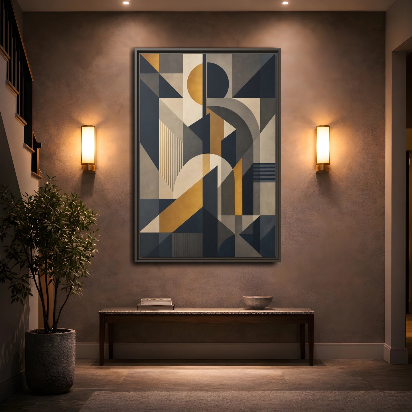 Abstract Geometric Shapes Framed Canvas Wall Art - Living Room Decor, Above Couch shown as canvas wall art