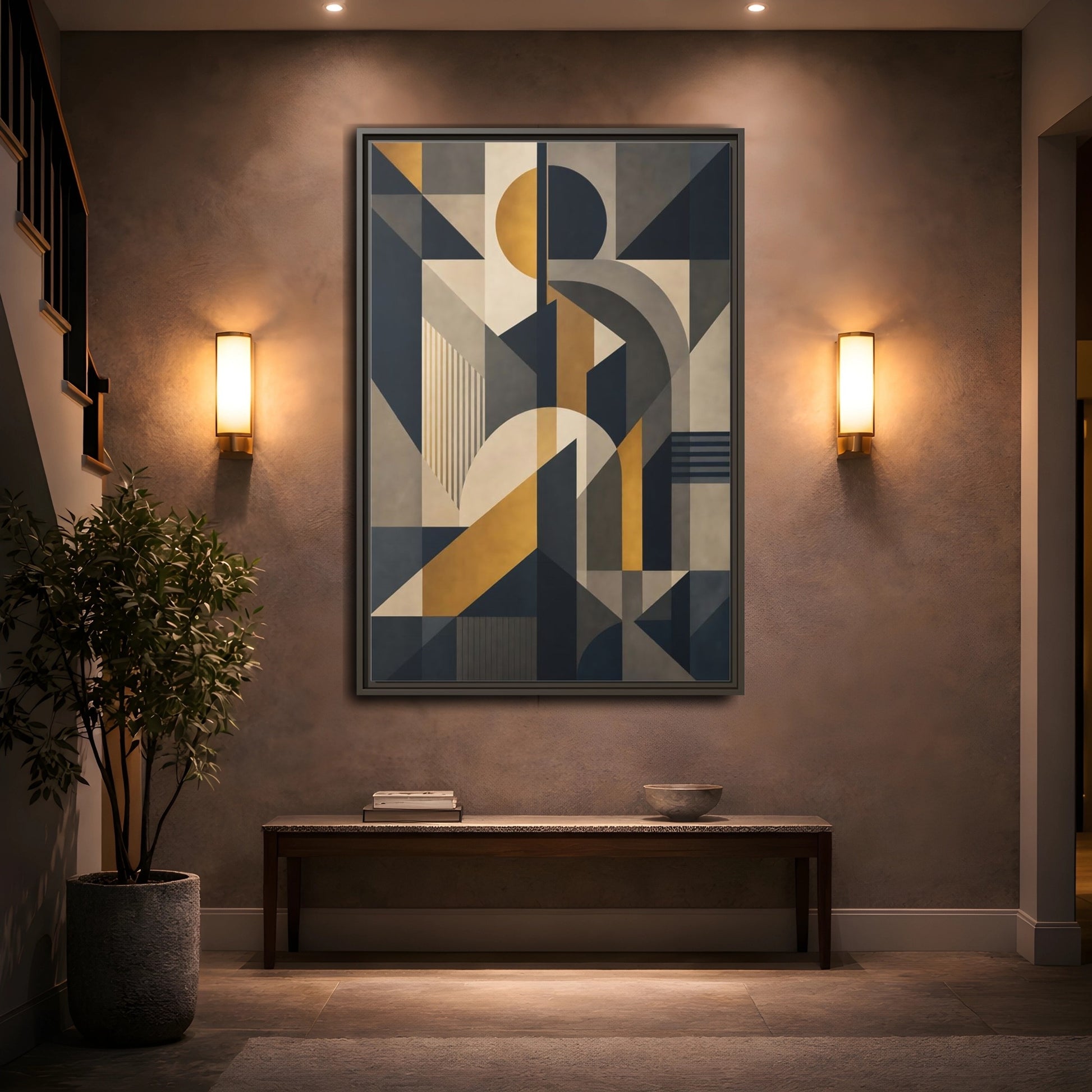 Abstract Geometric Shapes Framed Canvas Wall Art - Living Room Decor, Above Couch shown as canvas wall art
