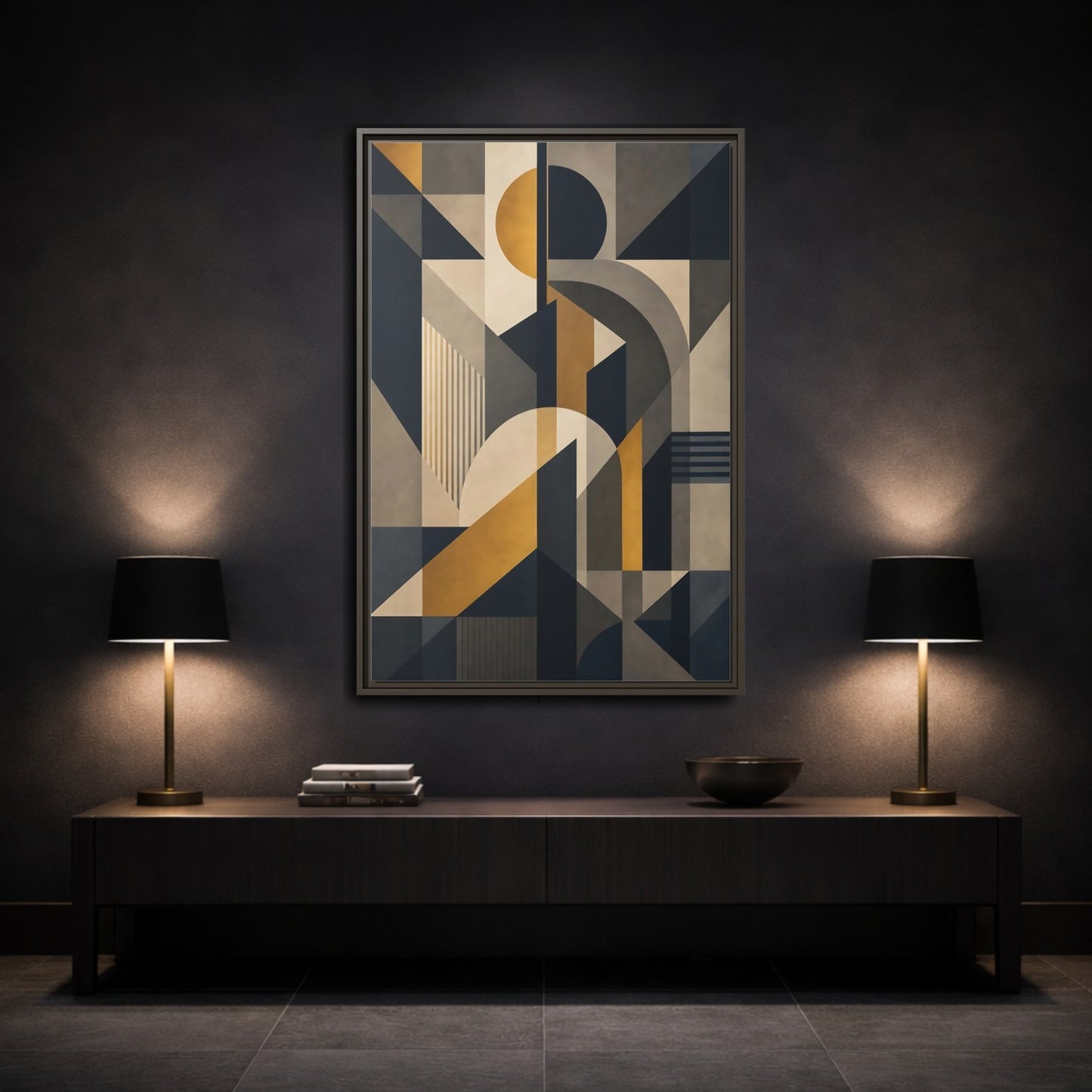 Abstract Geometric Shapes Framed Canvas Wall Art - Living Room Decor, Above Couch shown as canvas wall art