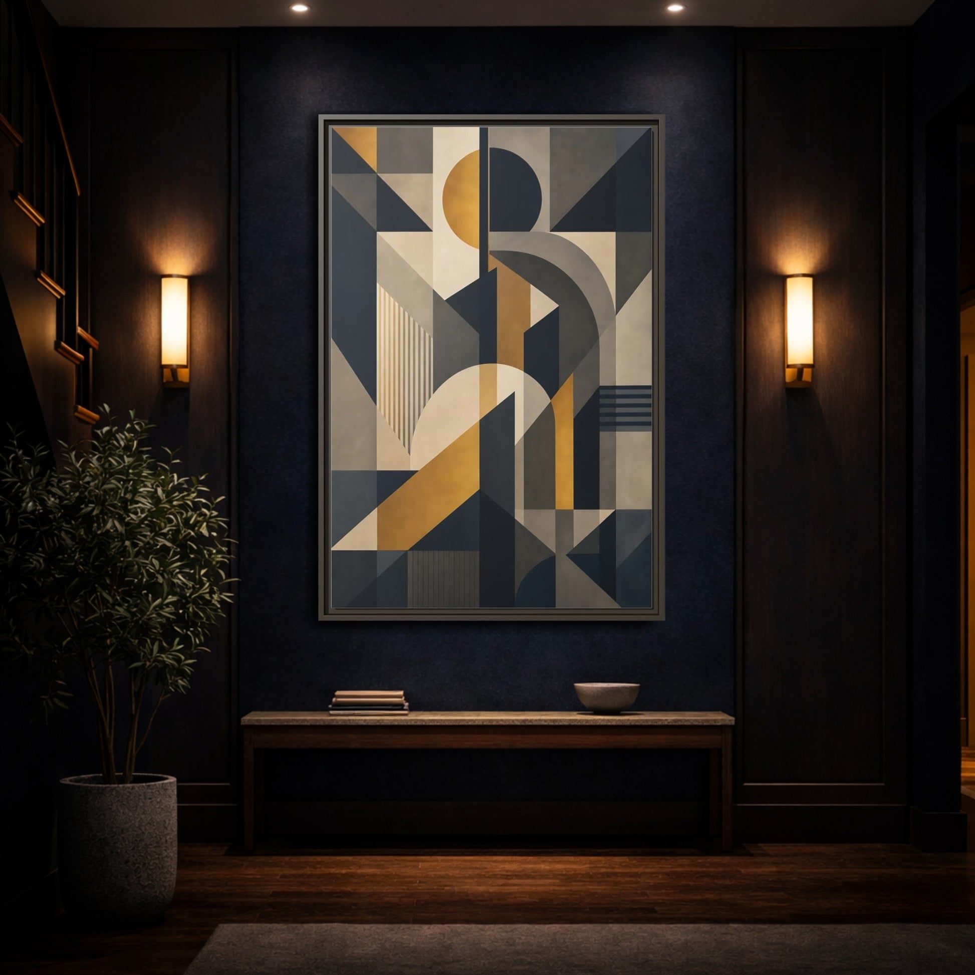 Abstract Geometric Shapes Framed Canvas Wall Art - Living Room Decor, Above Couch shown as canvas wall art