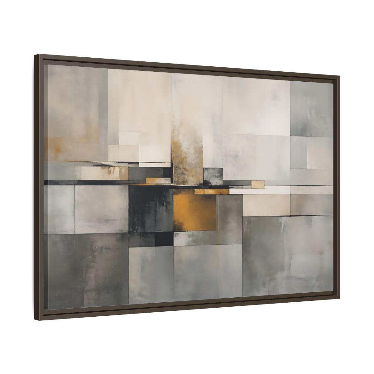 Main Mockup. Abstract Geometric Shapes Gray Gold Abstract shown as stretched canvas wall art