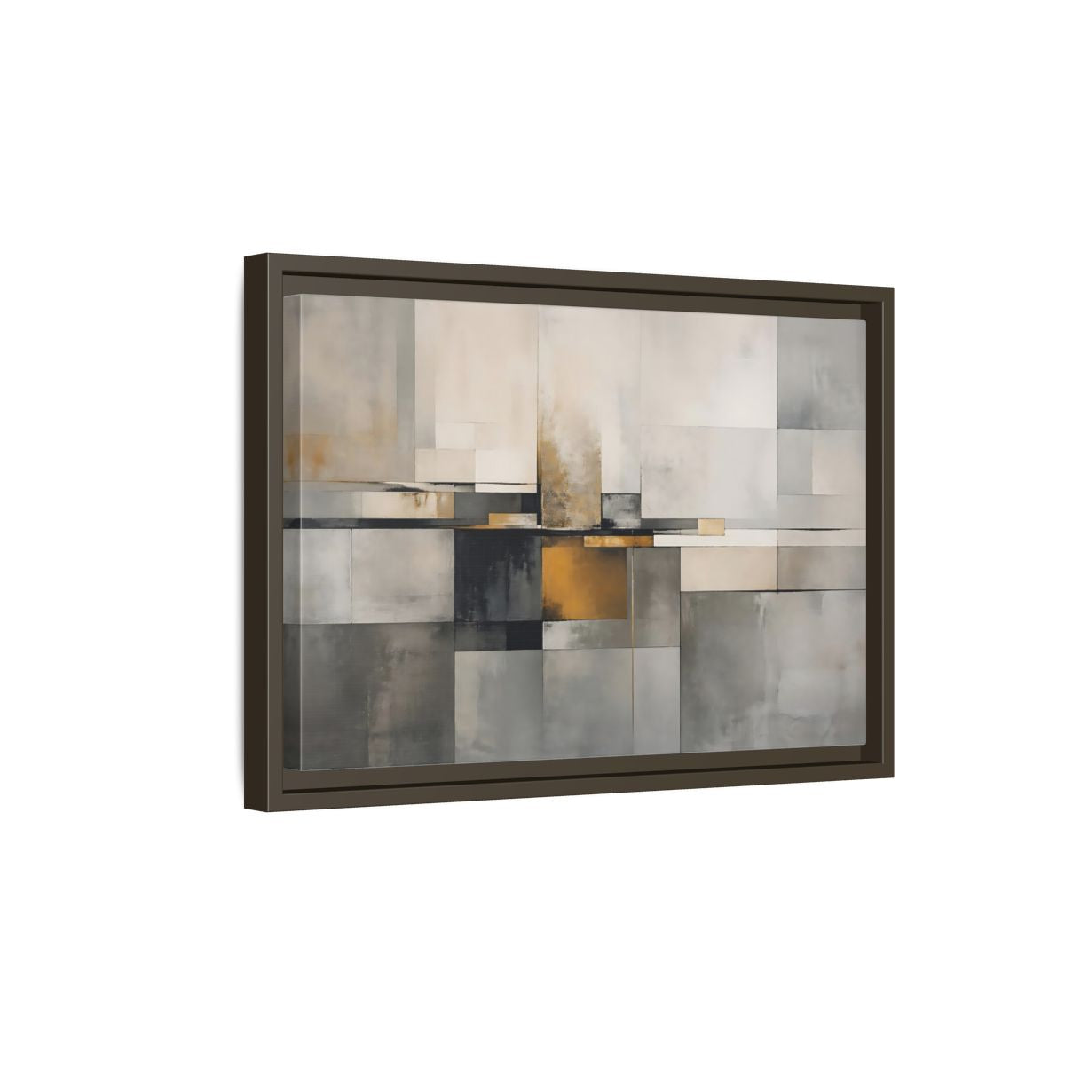 Side Mockup 5. Abstract Geometric Shapes Gray Gold Abstract shown as stretched canvas wall art
