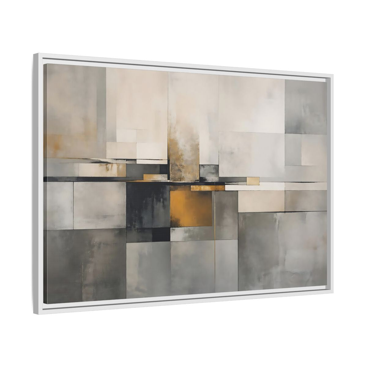 Side Mockup 9. Abstract Geometric Shapes Gray Gold Abstract shown as stretched canvas wall art