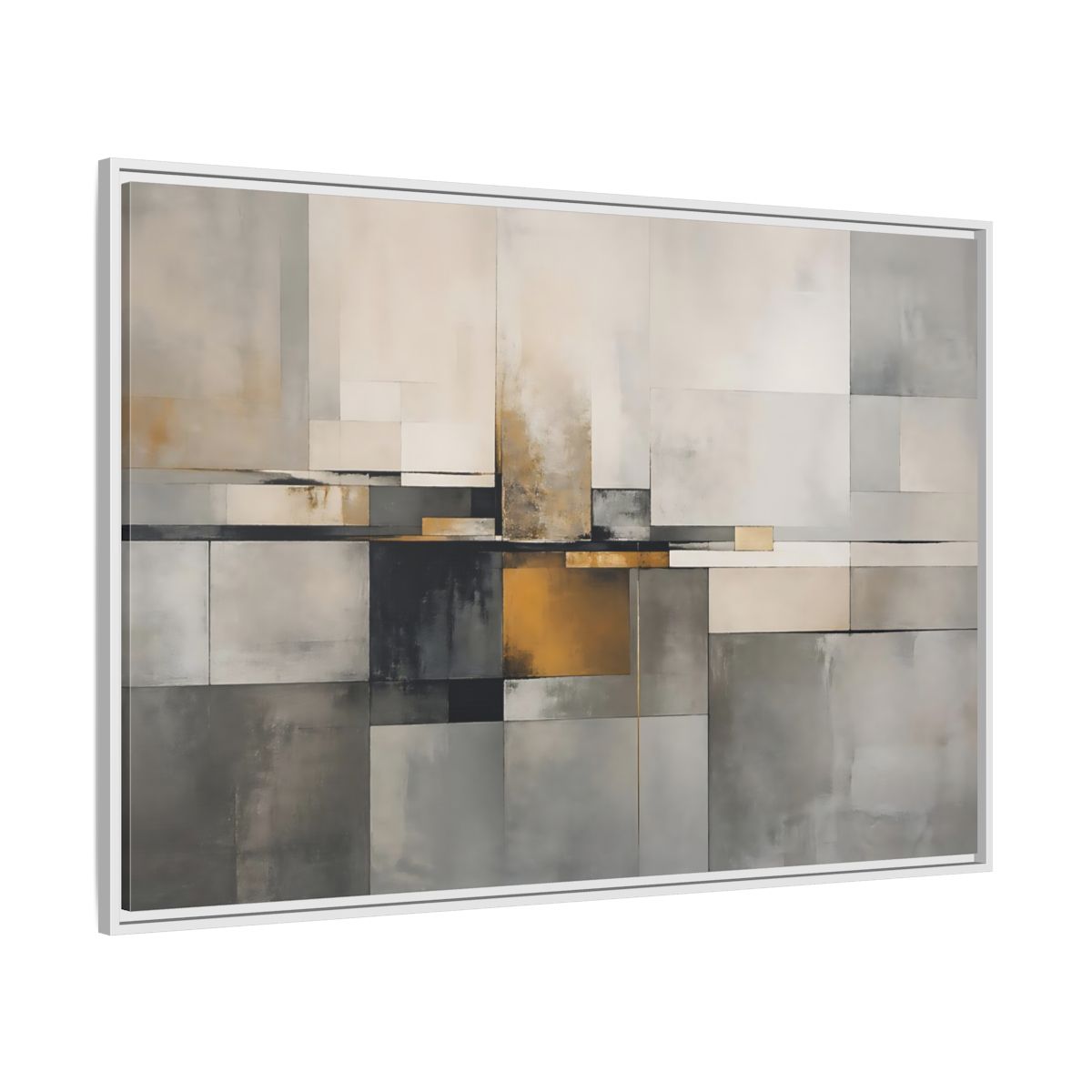 Side Mockup 7. Abstract Geometric Shapes Gray Gold Abstract shown as stretched canvas wall art