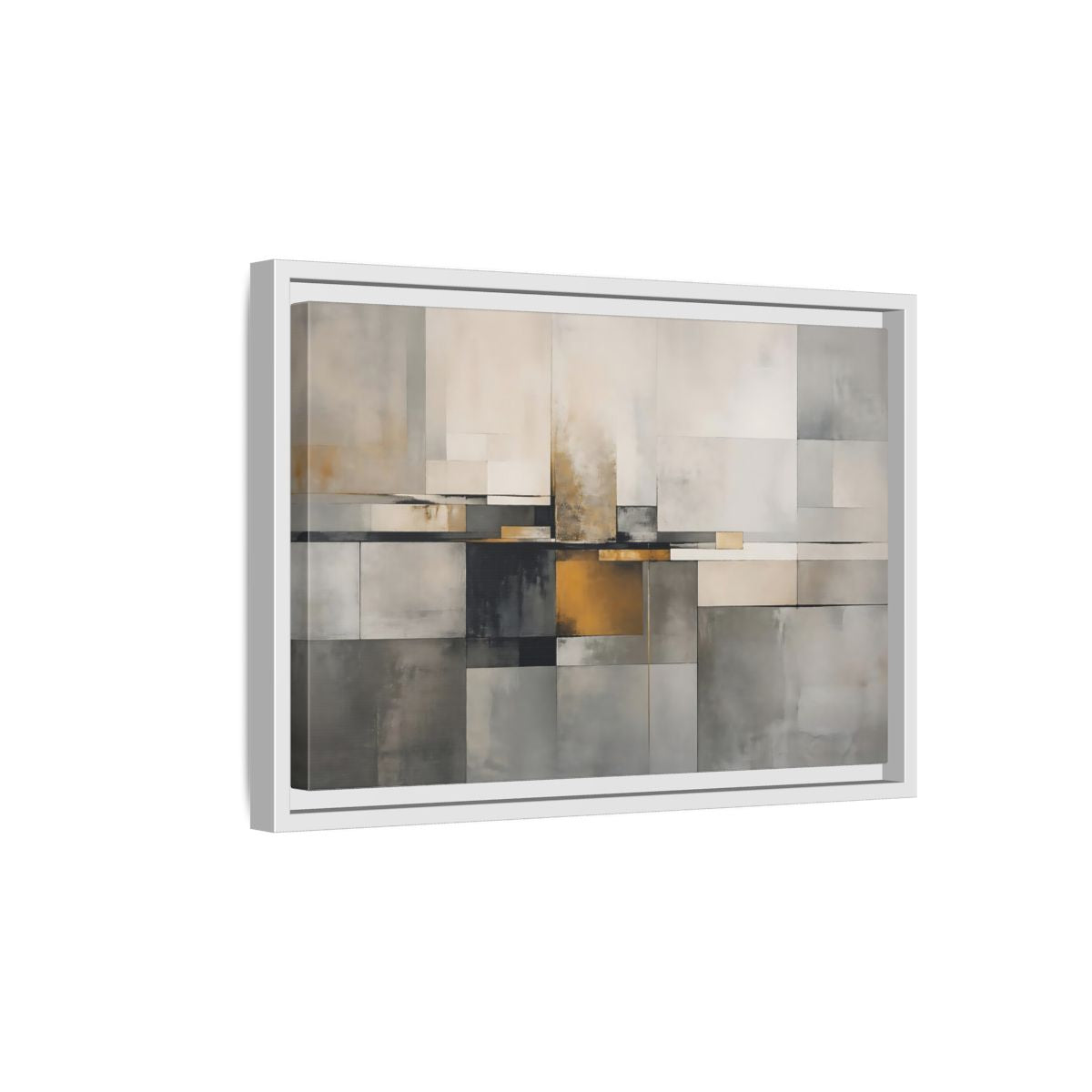 Side Mockup 4. Abstract Geometric Shapes Gray Gold Abstract shown as stretched canvas wall art