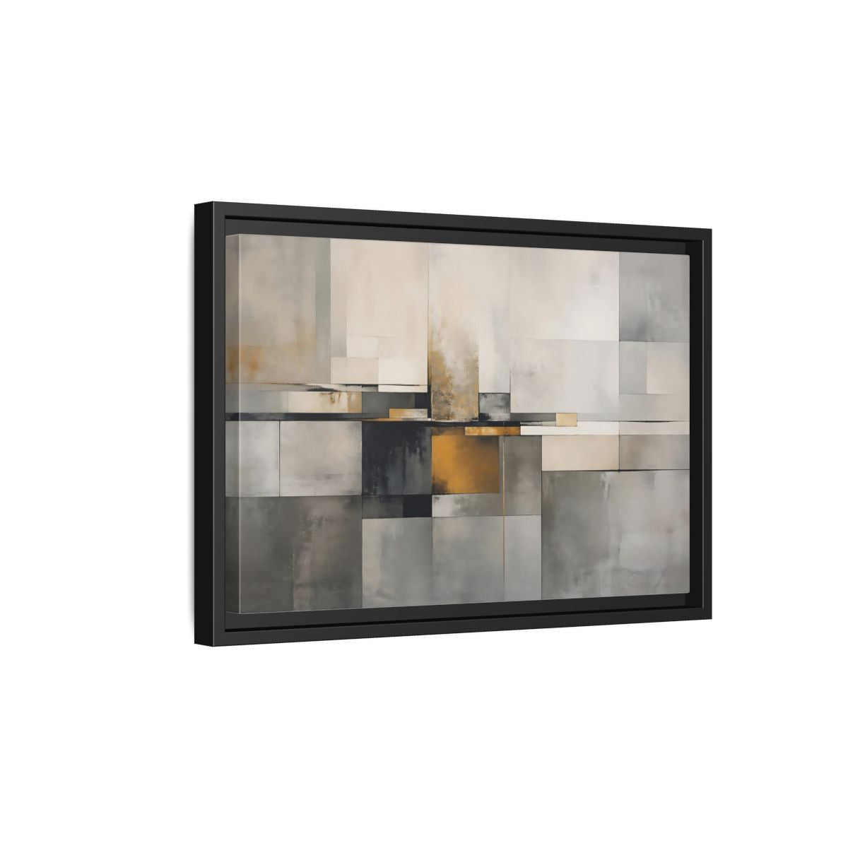 Side Mockup 6. Abstract Geometric Shapes Gray Gold Abstract shown as stretched canvas wall art