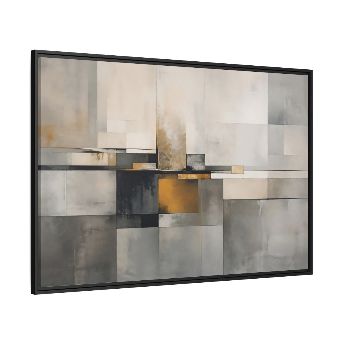 Side Mockup 12. Abstract Geometric Shapes Gray Gold Abstract shown as stretched canvas wall art