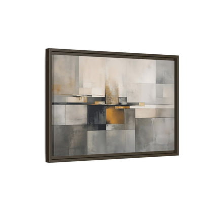 Side Mockup 2. Abstract Geometric Shapes Gray Gold Abstract shown as stretched canvas wall art