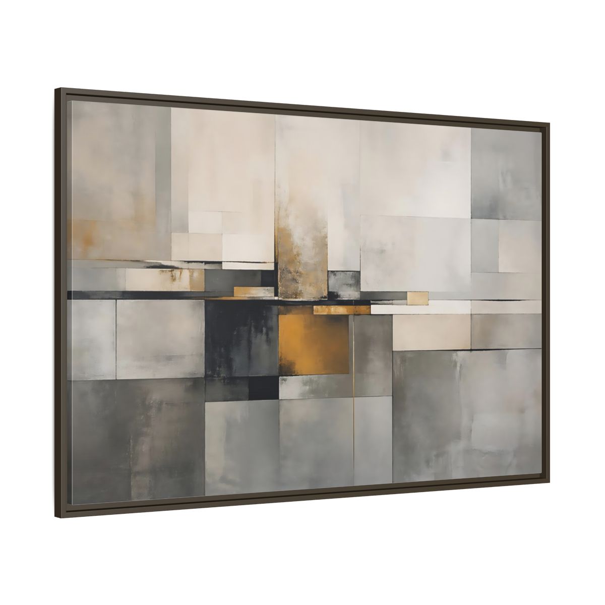 Side Mockup 8. Abstract Geometric Shapes Gray Gold Abstract shown as stretched canvas wall art