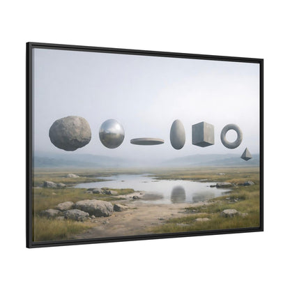 Side Mockup 12. Abstract Geometric Shapes Misty Landscape shown as stretched canvas wall art