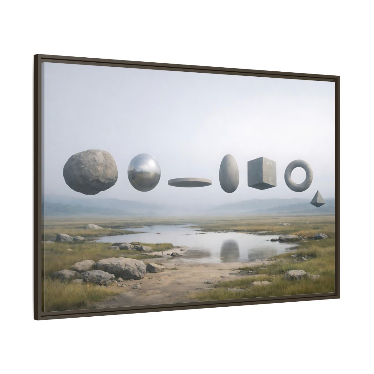Side Mockup 8. Abstract Geometric Shapes Misty Landscape shown as stretched canvas wall art