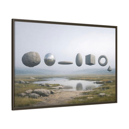 Side Mockup 8. Abstract Geometric Shapes Misty Landscape shown as stretched canvas wall art