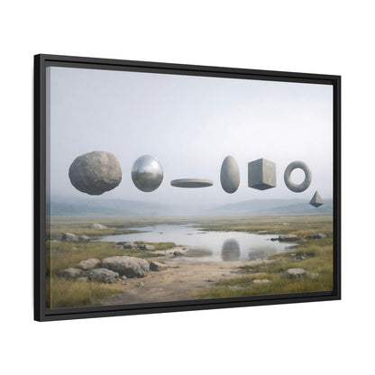 Side Mockup 14. Abstract Geometric Shapes Misty Landscape shown as stretched canvas wall art