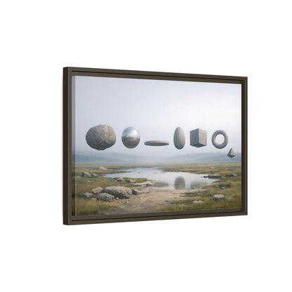 Side Mockup 2. Abstract Geometric Shapes Misty Landscape shown as stretched canvas wall art