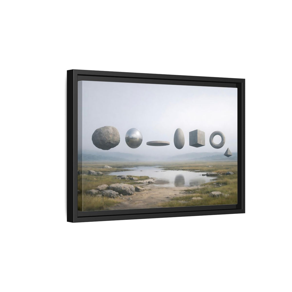 Side Mockup 6. Abstract Geometric Shapes Misty Landscape shown as stretched canvas wall art