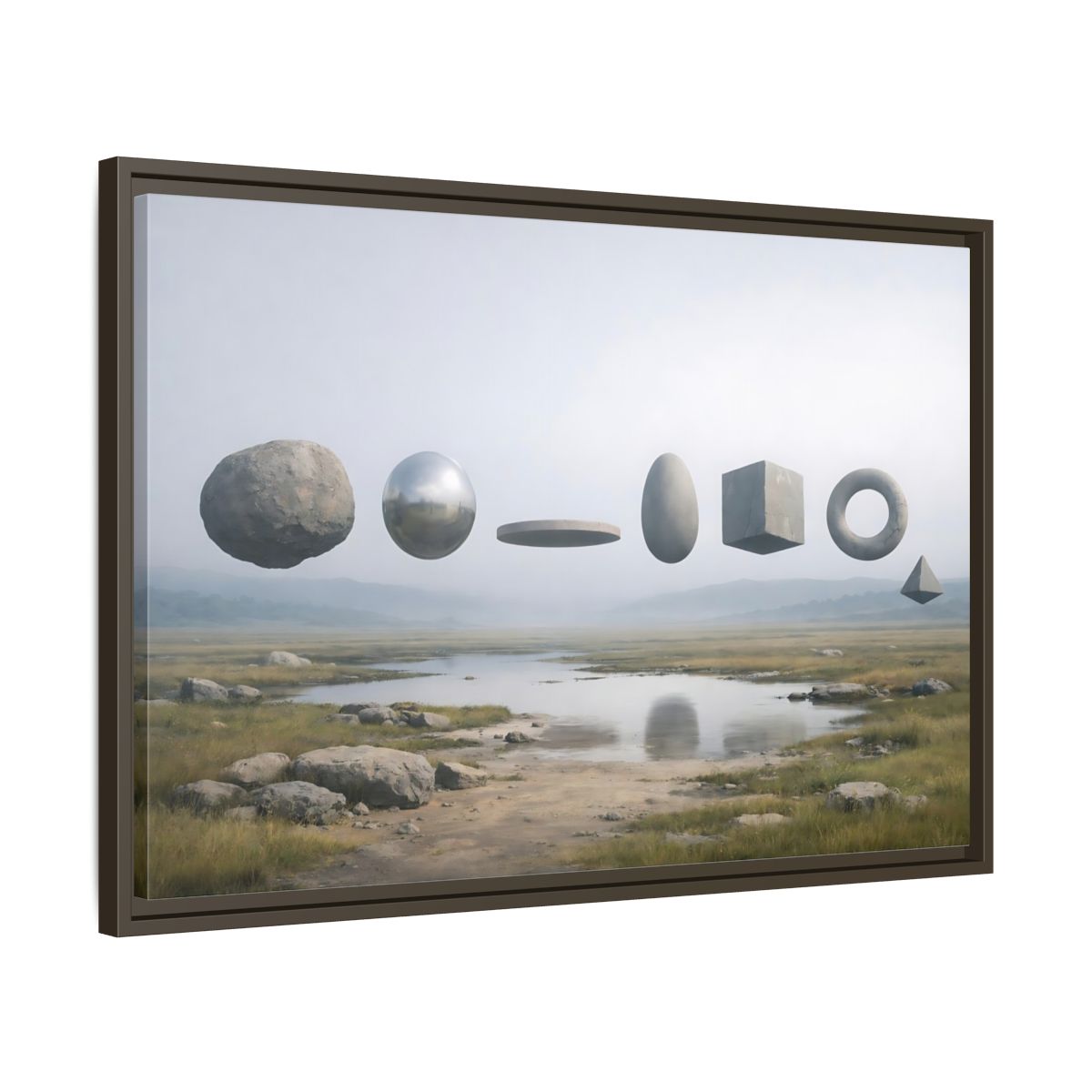 Side Mockup 11. Abstract Geometric Shapes Misty Landscape shown as stretched canvas wall art