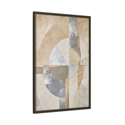 Neutral geometric abstract canvas wall art with decorative floating frame - main product image