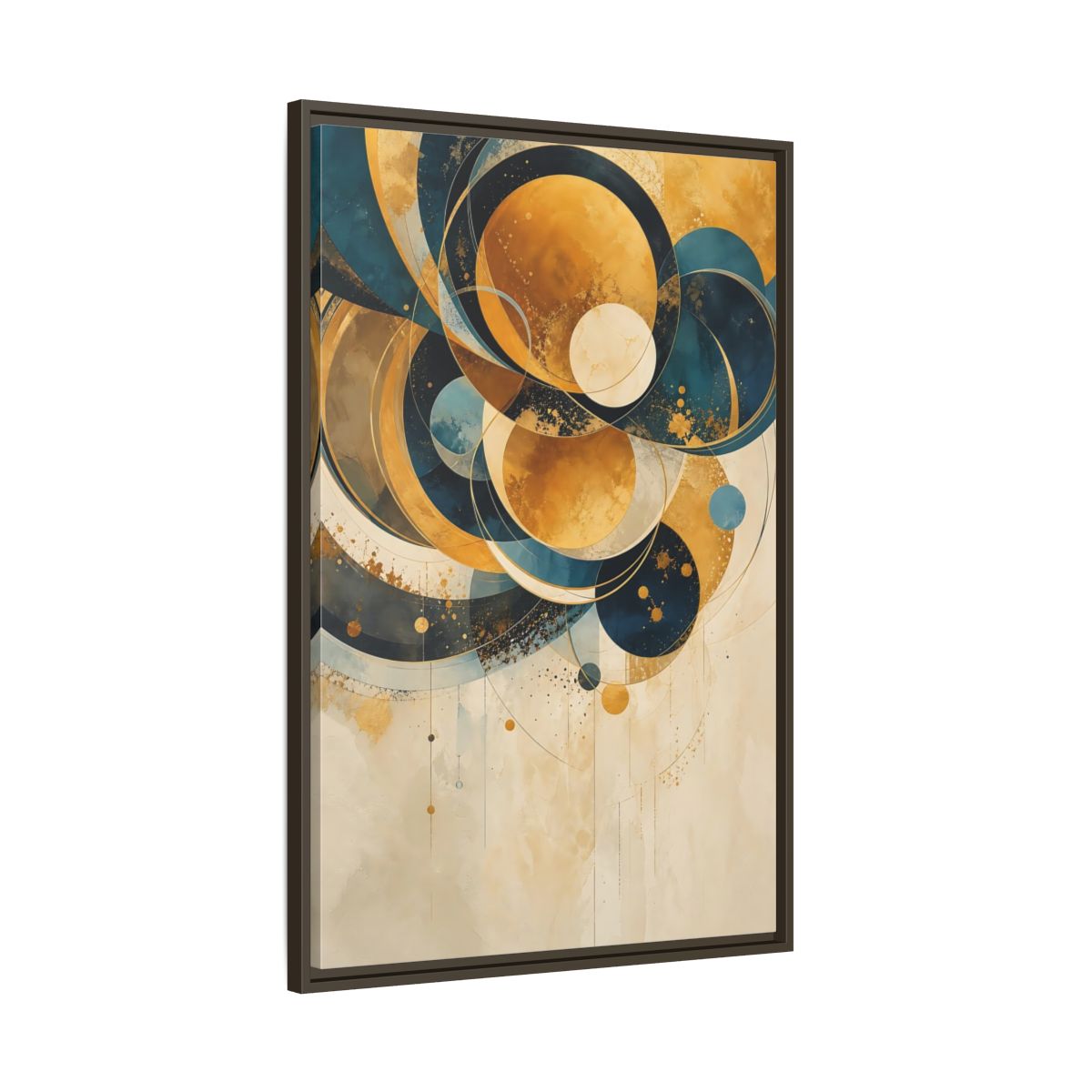 Main Mockup. Abstract Geometric Shapes Teal Gold Abstract shown as stretched canvas wall art