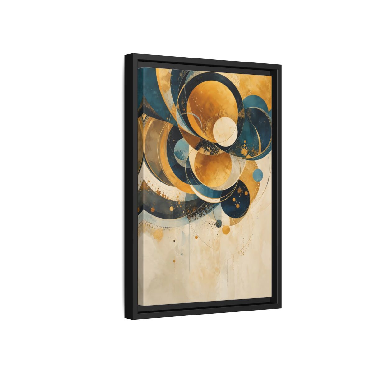 Side Mockup 6. Abstract Geometric Shapes Teal Gold Abstract shown as stretched canvas wall art