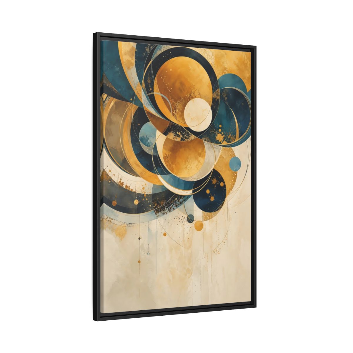 Side Mockup 13. Abstract Geometric Shapes Teal Gold Abstract shown as stretched canvas wall art
