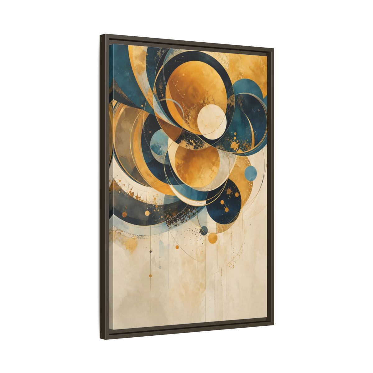 Side Mockup 11. Abstract Geometric Shapes Teal Gold Abstract shown as stretched canvas wall art