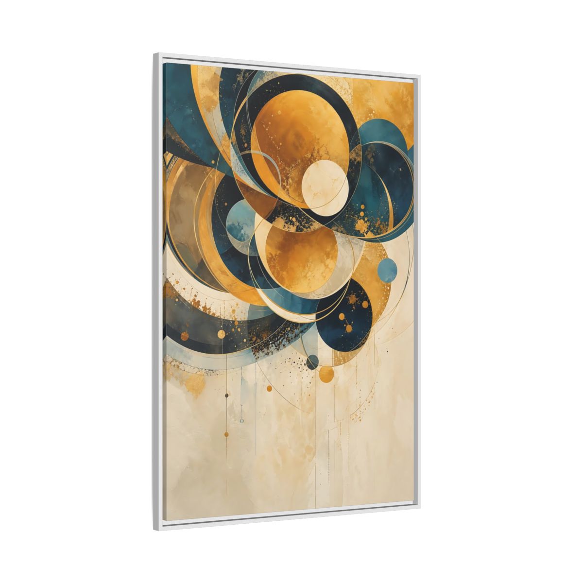 Side Mockup 7. Abstract Geometric Shapes Teal Gold Abstract shown as stretched canvas wall art
