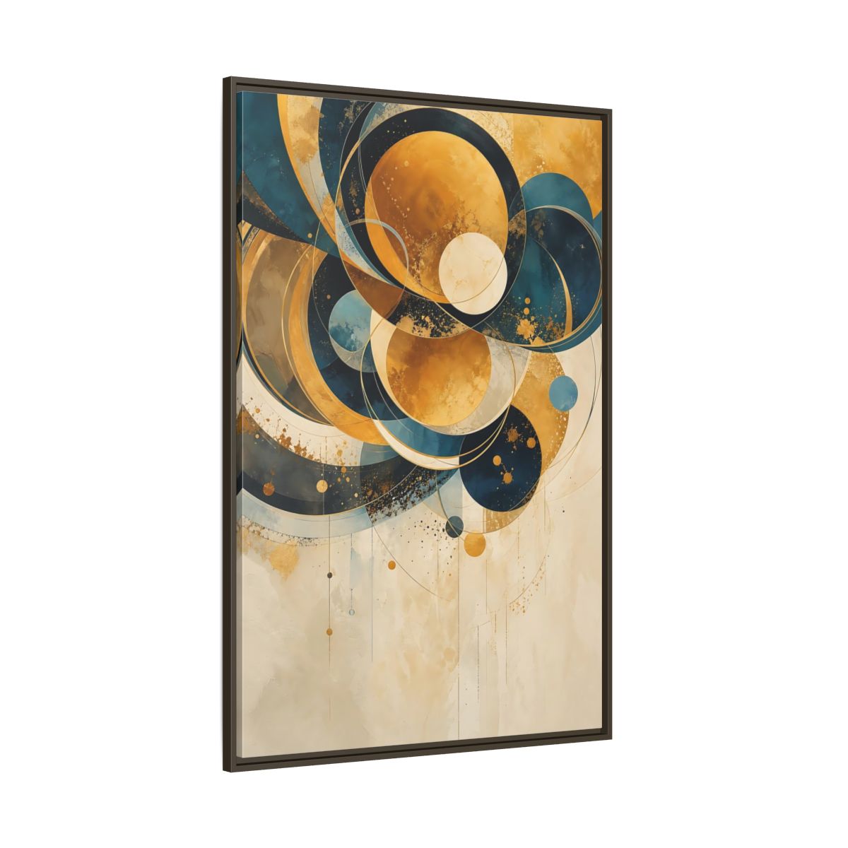 Side Mockup 8. Abstract Geometric Shapes Teal Gold Abstract shown as stretched canvas wall art
