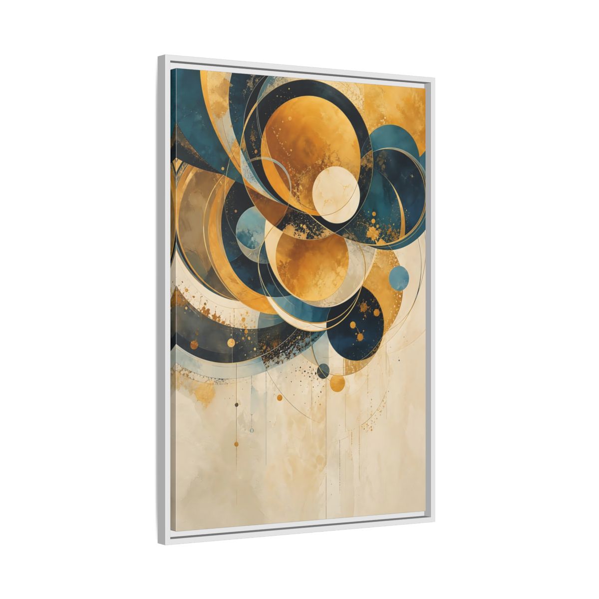 Side Mockup 9. Abstract Geometric Shapes Teal Gold Abstract shown as stretched canvas wall art