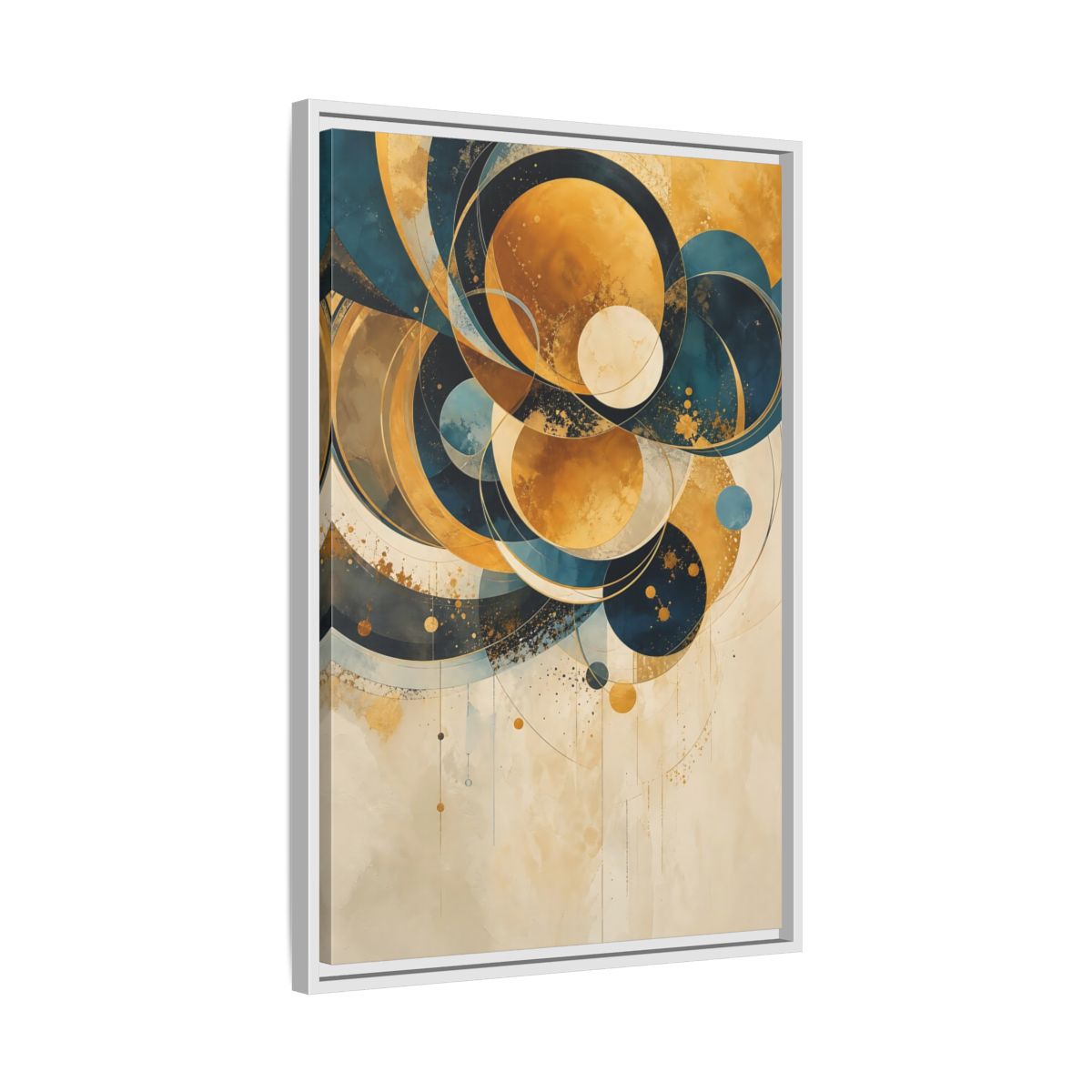 Side Mockup 10. Abstract Geometric Shapes Teal Gold Abstract shown as stretched canvas wall art