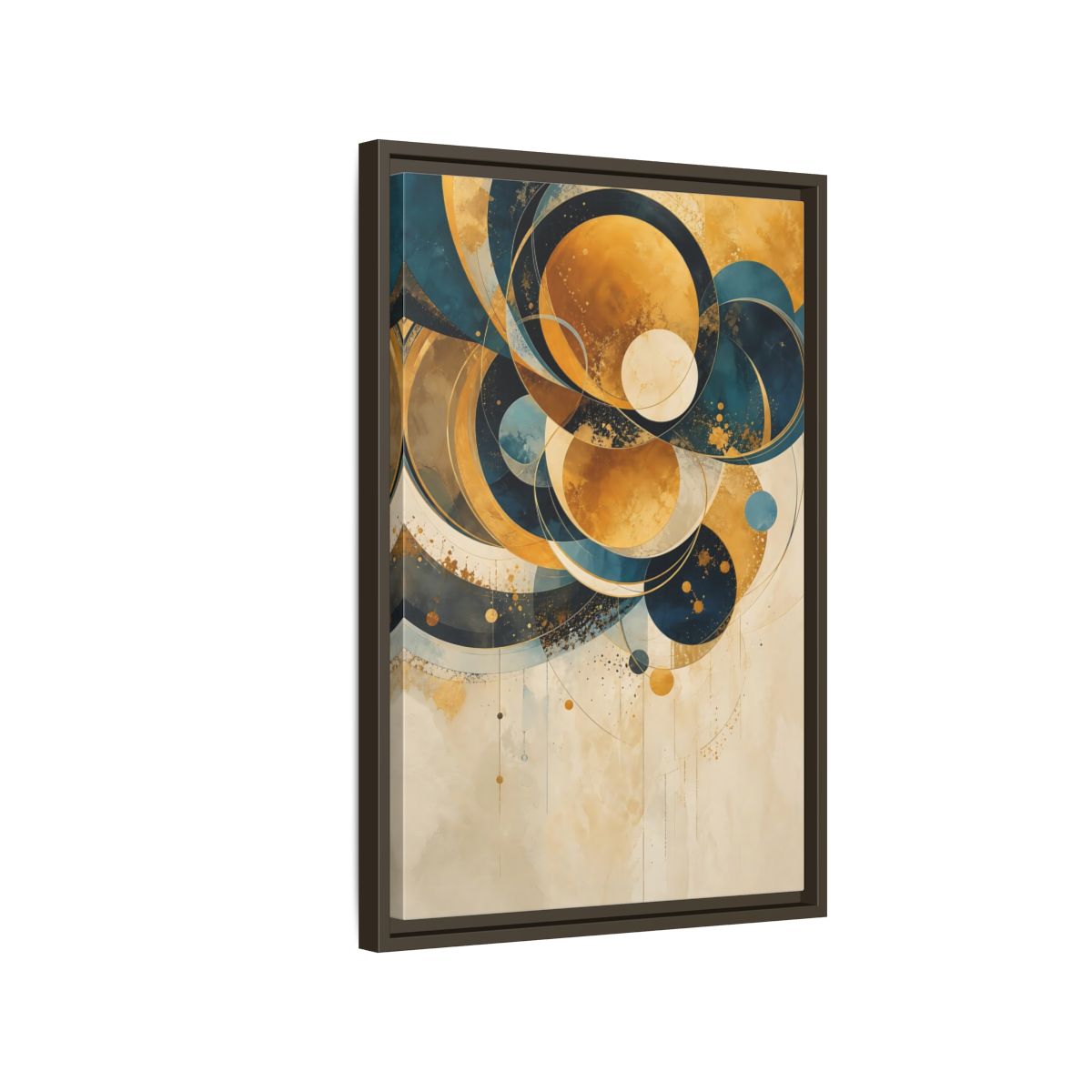 Side Mockup 2. Abstract Geometric Shapes Teal Gold Abstract shown as stretched canvas wall art