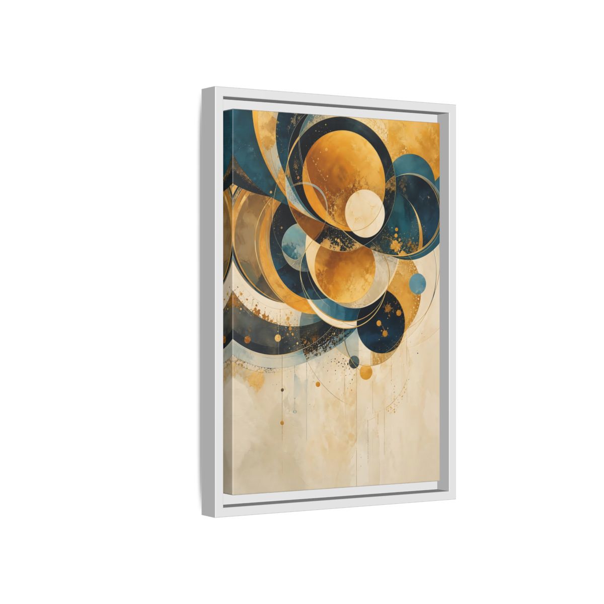 Side Mockup 4. Abstract Geometric Shapes Teal Gold Abstract shown as stretched canvas wall art
