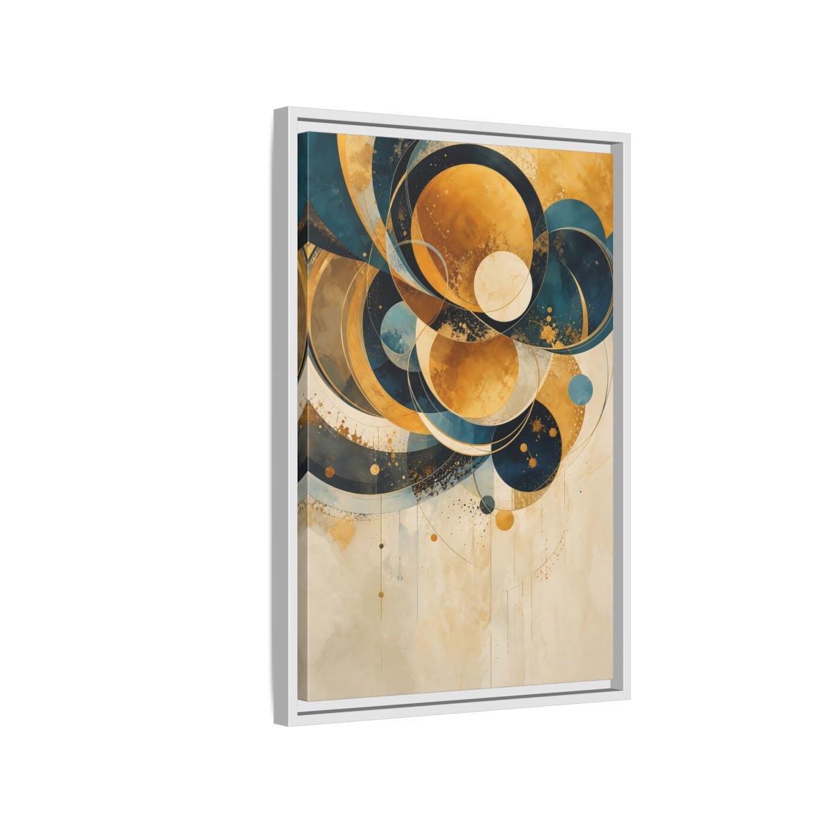 Side Mockup 1. Abstract Geometric Shapes Teal Gold Abstract shown as stretched canvas wall art