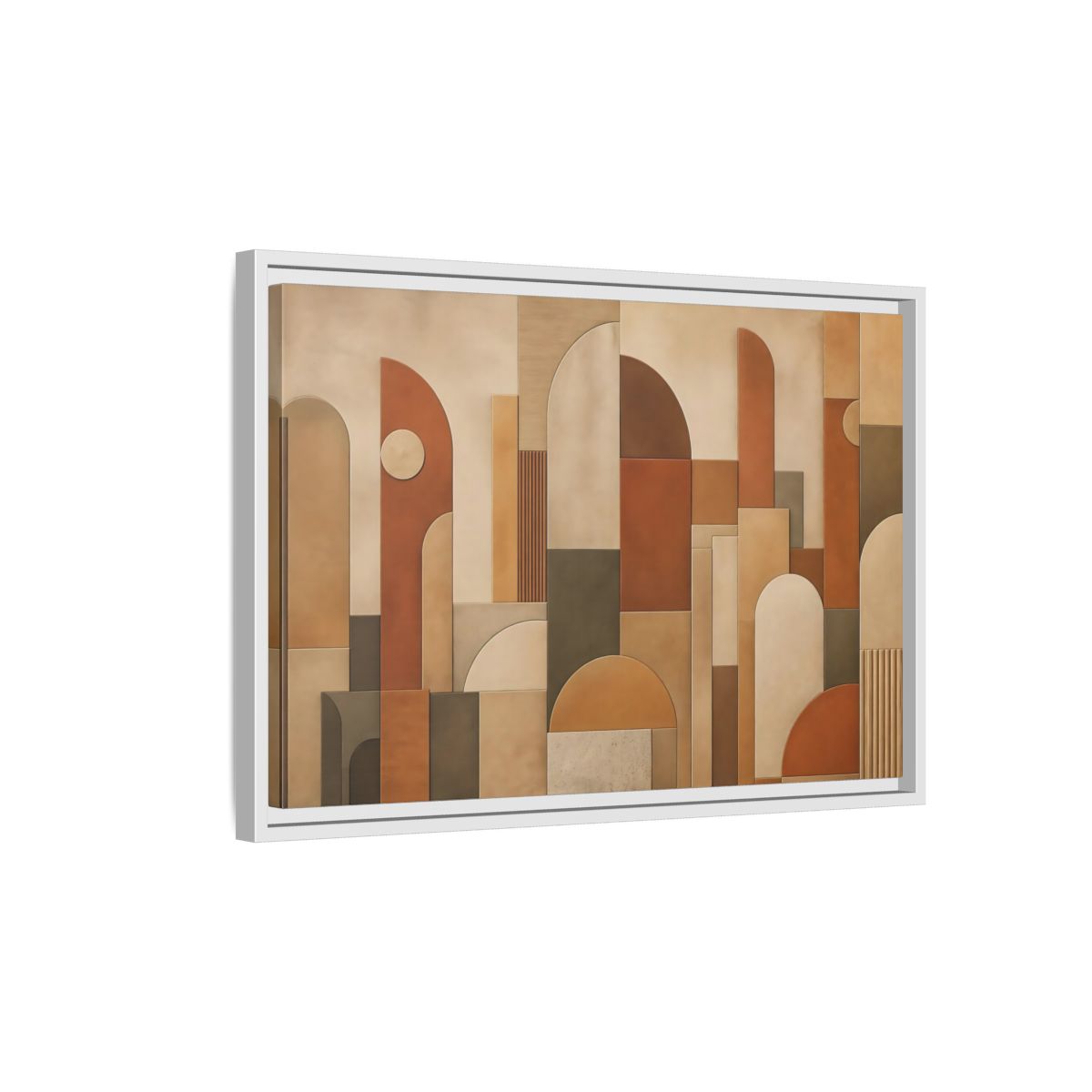 Side Mockup 1. Abstract Geometric Shapes Terracotta Geometric shown as stretched canvas wall art