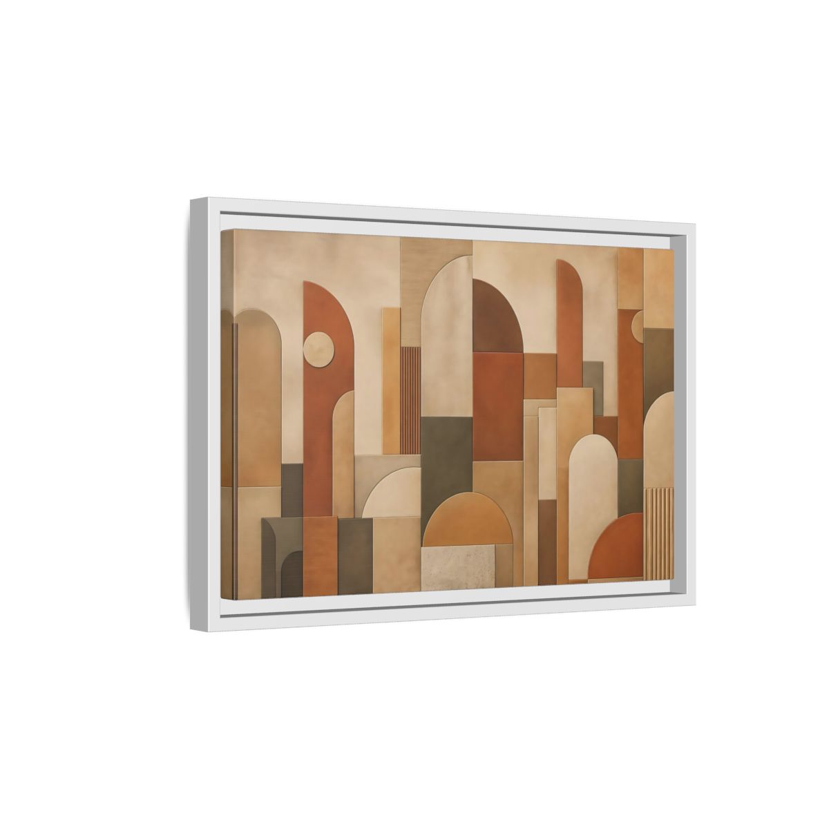 Side Mockup 4. Abstract Geometric Shapes Terracotta Geometric shown as stretched canvas wall art