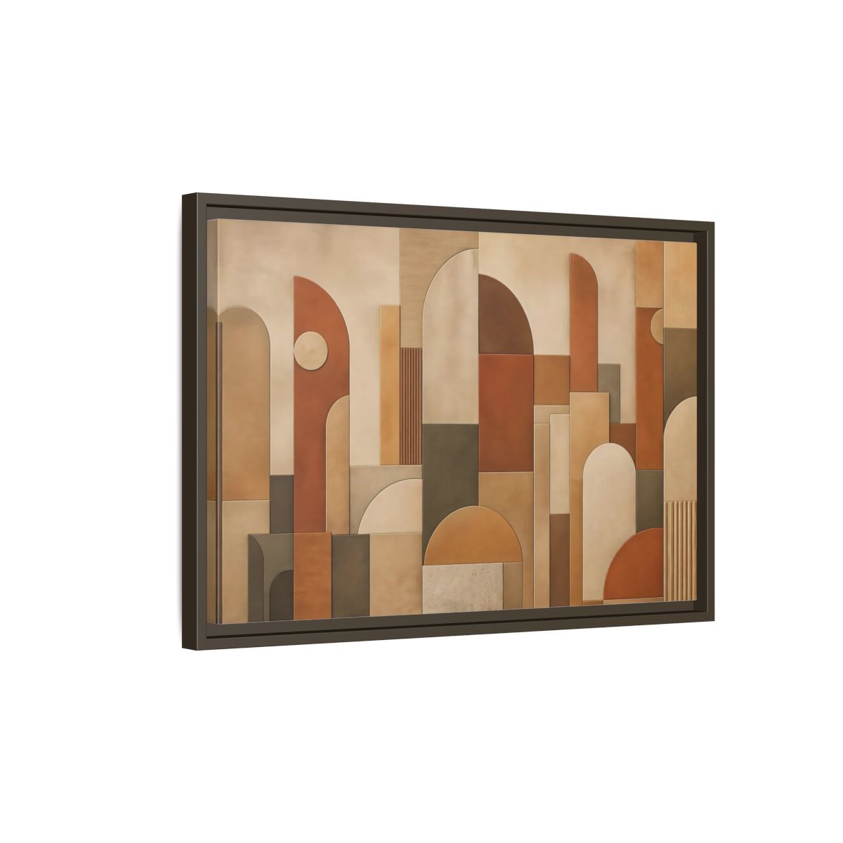 Side Mockup 2. Abstract Geometric Shapes Terracotta Geometric shown as stretched canvas wall art